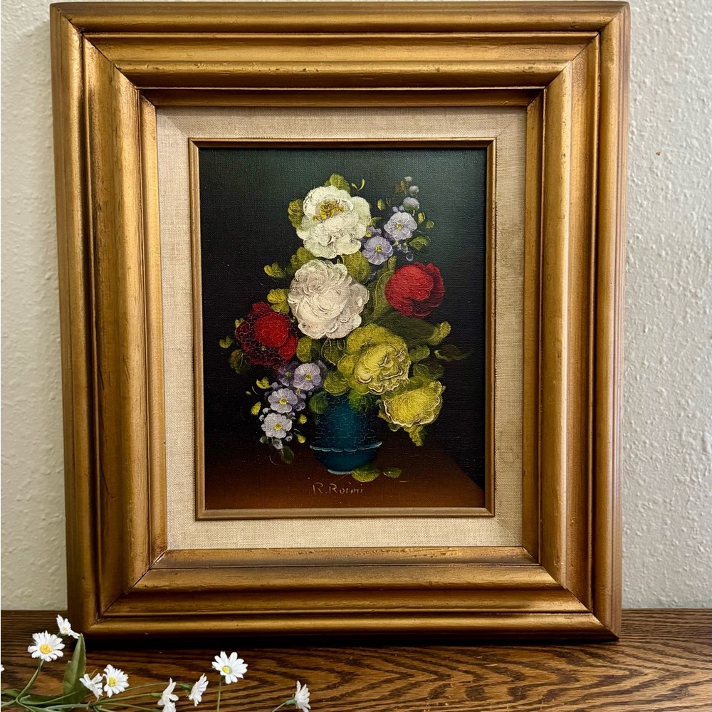 Vintage Floral Oil Painting on Canvas